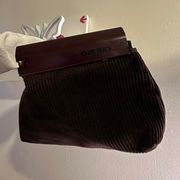 Red Tag Vintage Brown Clutch With Wooden Handle