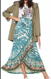 New Desigual M Eryx Wrap Maxi Long Skirt Tropical Floral Cruise Ruffles Green