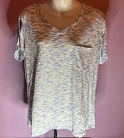 JUST Be Short Sleeve V-Neck Blue/White T-Shirt Size 1X