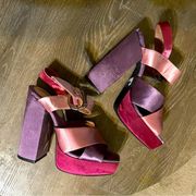 Jeffrey Campbell satin chunky heels pink purple