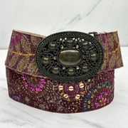 Chico's Vintage Genuine Leather Floral Sequin Embroidered Belt Size Medium M