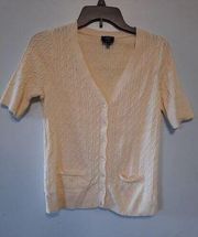 TALBOTS yellow pastel pima cable knit cardigan Petite M