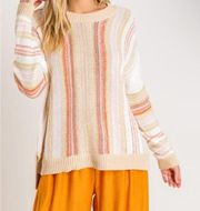 NWT Lush Cream Multi Stripe Sweater Lightweight Cozy