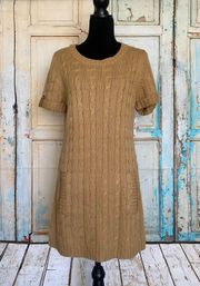 Women’s Short Sleeve Crew Neck Knit Polo Sweater Camel Dress Sz L