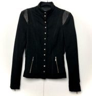 Bandolino Embellished Shoulder Fitted Jacket with Faux Leather Detail Black