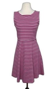 Talbots Striped Print Pink White Sleeveless Fit Flare Dress, Size M