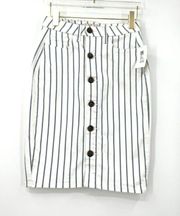 Jen 7 By 7 For All Mankind Womens White Button Closure Striped Pencil Skirt Sz 2