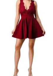 Privy Lacey V-Neck Fit and Flare Mini Dress Red Size Large NWT