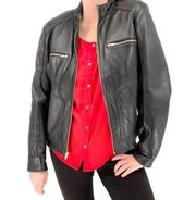 Express Black 100% Leather Stand Collar Full Zip Bomber Jacket size Medium