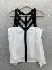 Bisou Bisou Women's Blouse Strappy White Black Medium Sheer Cut Out Sleeveless