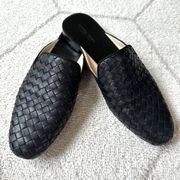 Bottega Veneta Intrecciato Weave Black Leather Mules Sz 8.5 - 9