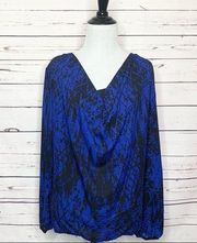 HeartSoul Blue & Black Cowl Neck Long Sleeve Blouse Top Size Medium