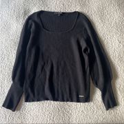 Andrew Marc Black Fleece Scoop Neck Bubble Sleeve Sweater