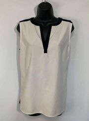 Peter Nygard Womens Top Sleeveless Blouse V Neck Elegant Black White Size 10