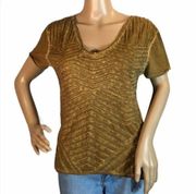 Ecote Gold Ruffled Front Vneck Cotton Tee S
