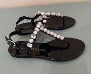 Stuart Weitzman Black Womens Pearl Embossed T-Strap Jelly Sandals Black Size 5