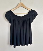 Aritzia Talula Black Cabrini Smocked Off the Shoulder Top Black Size XXS