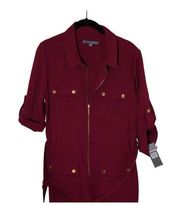 NWT Sharagano red Shirt Dress With Adjustable Belt Pockets Work Stretch Sz 10