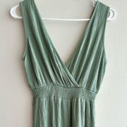 Sage Green Romper, Linen Ruffle Hem Romper, Size Small