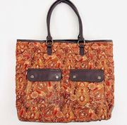 Old Navy Large Red Burnt Orange & Brown Soft Cotton Tapestry Tote Bag with Feet