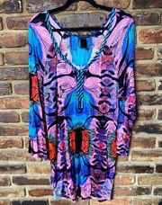 Custo Barcelona Multicolored Abstract Long Sleeve Mini Dress Women's Size 4