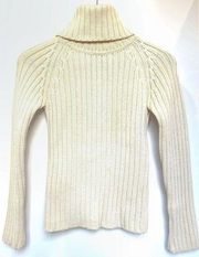 THEORY 100% Wool Chunky Knit Turtleneck Sweater Cream Size Small Zipper Cuffs