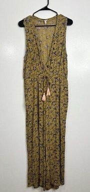 Anthropologie Raga Floral Sleeveless Jumpsuit Cinch Waist Womens Large Viscose