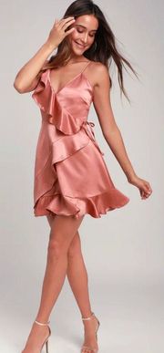 Limelight Blush Pink Satin Ruffled Mini Dress