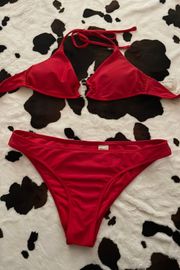 Red Halter Top Bikini Set