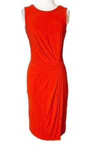 Salvatore Ferragamo draped ruched front red orange sheath dress sz 42