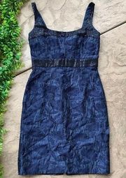 Carmen Marc Valvo Collection Floral Sequined Cocktail Dress Blue Black Size 2