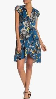 NWT RACHEL Rachel Roy  Teal Blue Pierfce Floral Surplus Dress Size 8