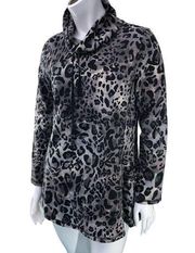 Susan Graver Weekend Womens Size XS Animal Print Sweatshirt Funnel Neck Tunic