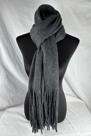 Lucky Brand Rectangle Scarf Heather Gray Soft Knit Blend Long Fringe