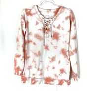 Jessica Simpson | Pink White Tie Dye The Warm Up Lace Up French Terry Top S