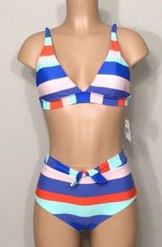 RAISINS stripe high waisted swimsuit. L-top/M-bottom. NWT