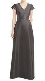 NWT  Caviar Gray Cap Sleeve V-Neck Satin Gown Size 0