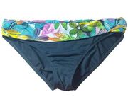 NWT La Blanca Vintage Y2K Ruched Tropical Waist Black Bikini Bottom Size 12 NEW