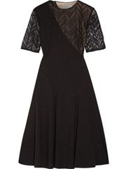 Jason Wu Black Lace-Paneled Stretch-Ponte Short Sleeve Fit & Flare Dress