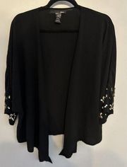 Ellison Women's Black Open Tie Front Blouse Size Small 3/4 Sleeves Beaded