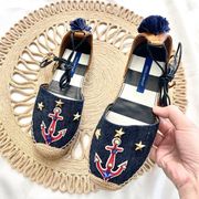 Dolce & Gabbana Sailor Anchor Nautical Denim Leather Espadrilles Size EU 36