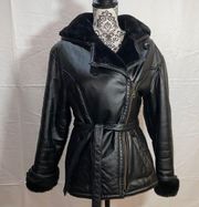 Vintage Y2K Women’s Wilsons Black Leather Jacket With Faux Fur Size Small