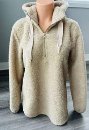 Loft Ann Taylor Beige Sherpa Pullover Sweatshirt Size XS Quarter Zip Hooded