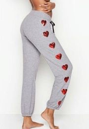 Victoria's Secret Gray and Red Sequin Heart Joggers Size XL