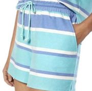 Wildfox Striped Lounge Shorts Drawstring Waist Blue Teal White Cotton Spandex XL