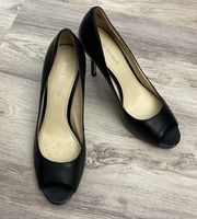 Black Leather Open Toe 4.25" Stiletto Heels Size 8M