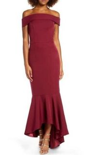 NWT Chi Chi London Roz Off the Shoulder Satin Mermaid Gown Dress Women's 4 Red