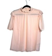 Light Pink Smock High Neck Lined Chiffon Blouse