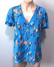 Diane Von Furstenberg Blue Floral Button Up Top