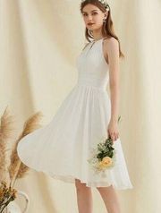 JJ's House White A-Line Halter Knee Length Chiffon Dress